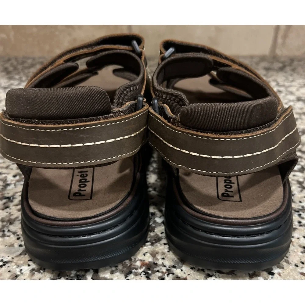 New Propet Hudson Sandals Brown Leather Shoes Men's Size 12 Wide XX 5E MSO033L
